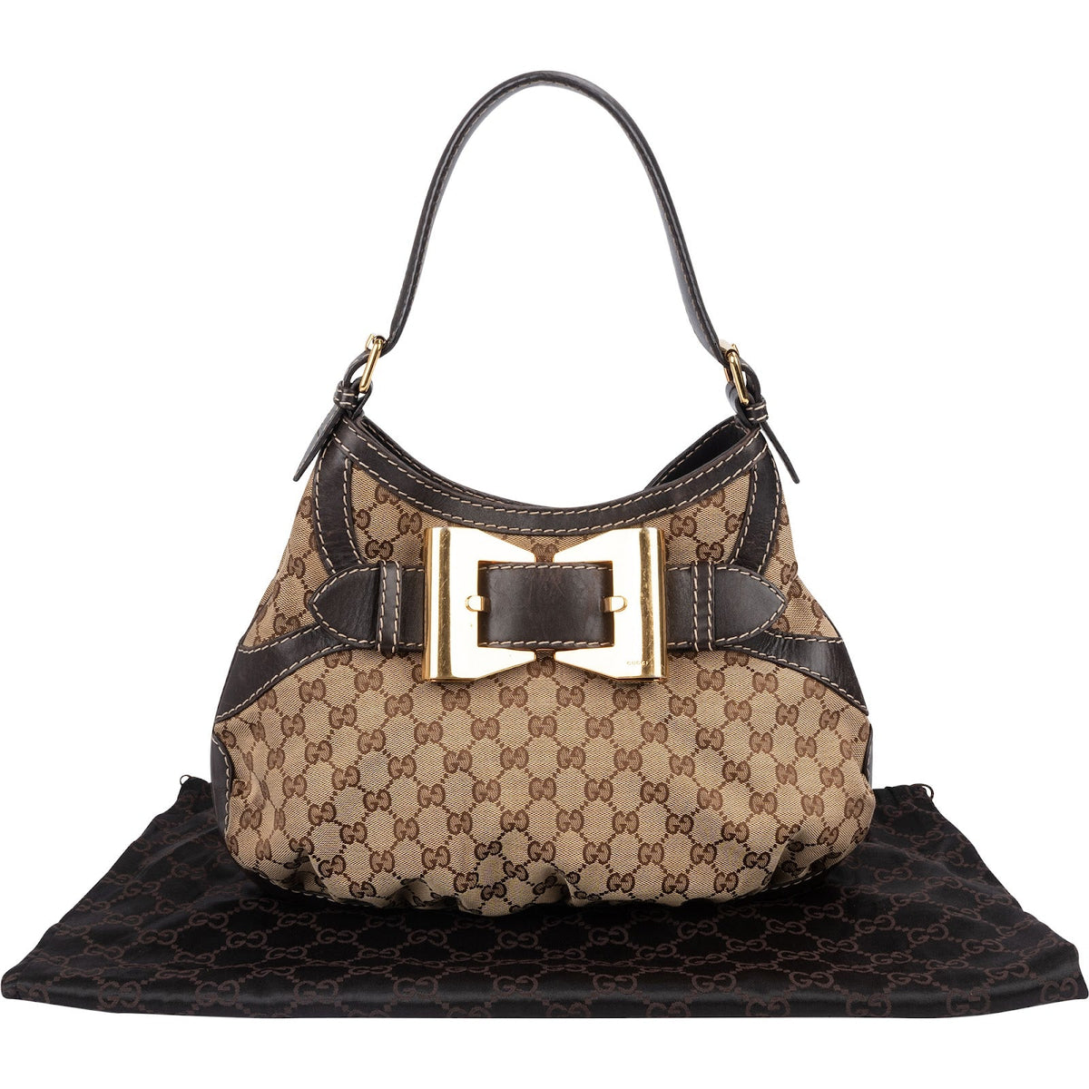 Gucci Monogram GG Large Buckle Hobo Shoulder Bag