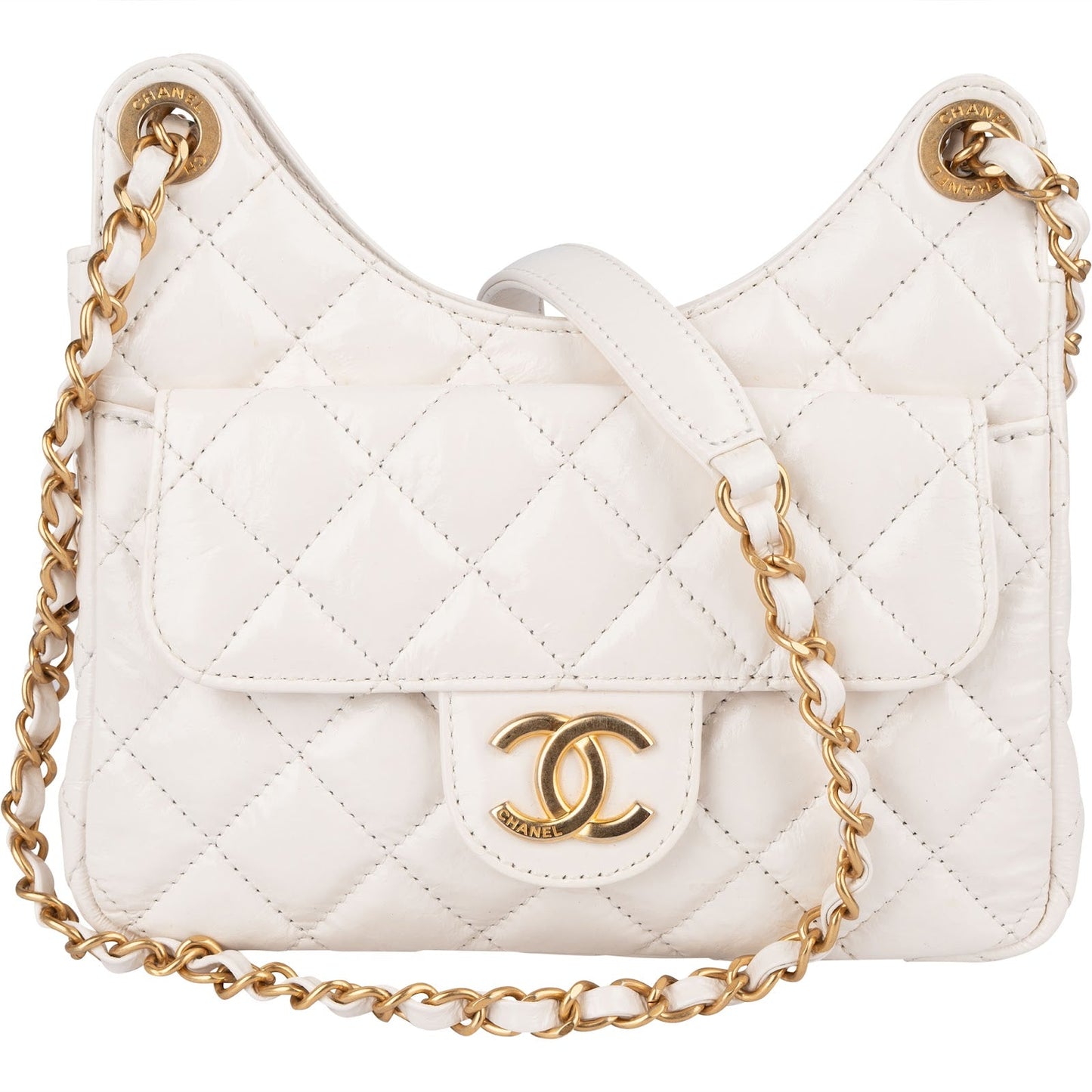 Chanel Quilted Shiny Leather Wavy CC Crossbody Bag
