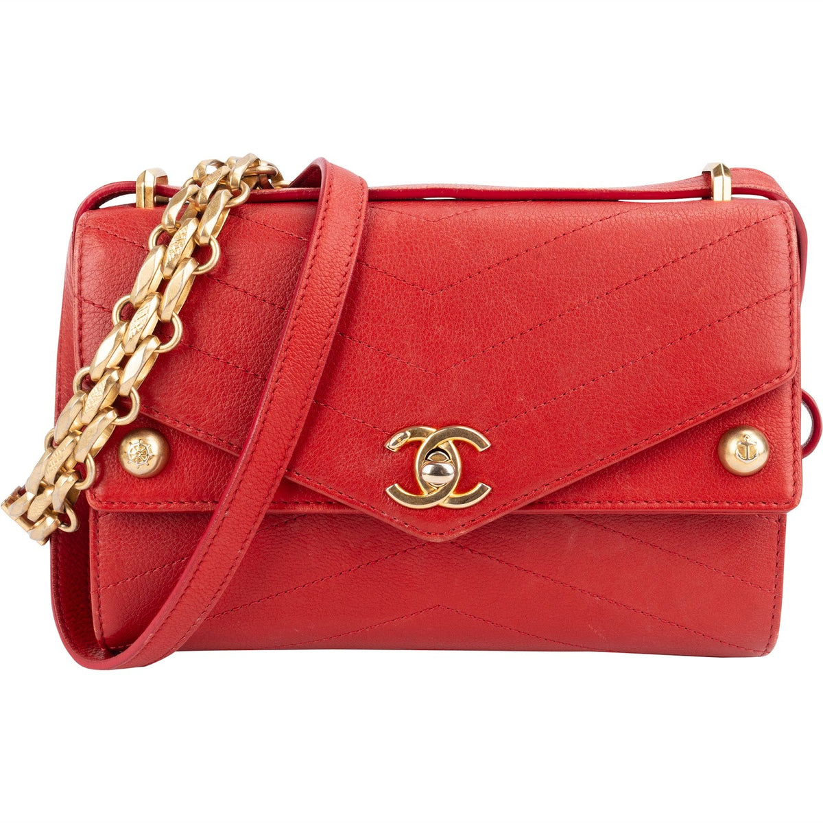 Chanel Envelope Double Flap aus Chevron-Leder – Vorderansicht