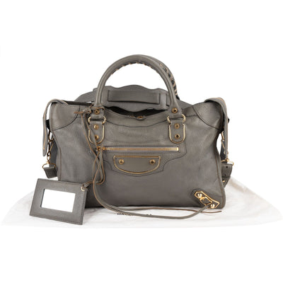 Balenciaga Grey Grained Leather City Handbag