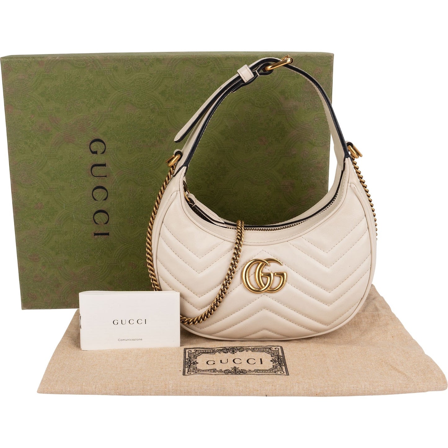 Gucci Quilted Leather GG Marmont Half-Moon Mini Shoulder Bag