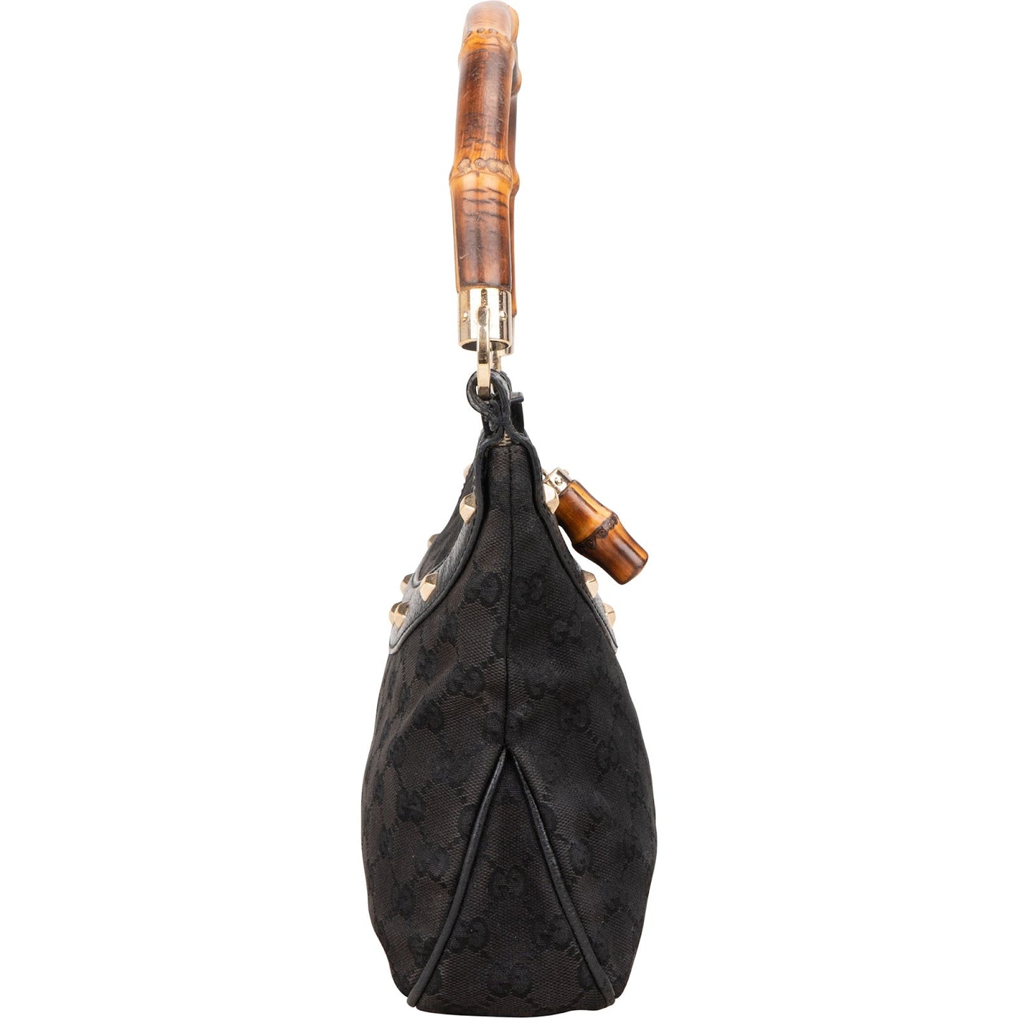 Gucci Black Monogram  GG  Bamboo Studded Hobo Handbag