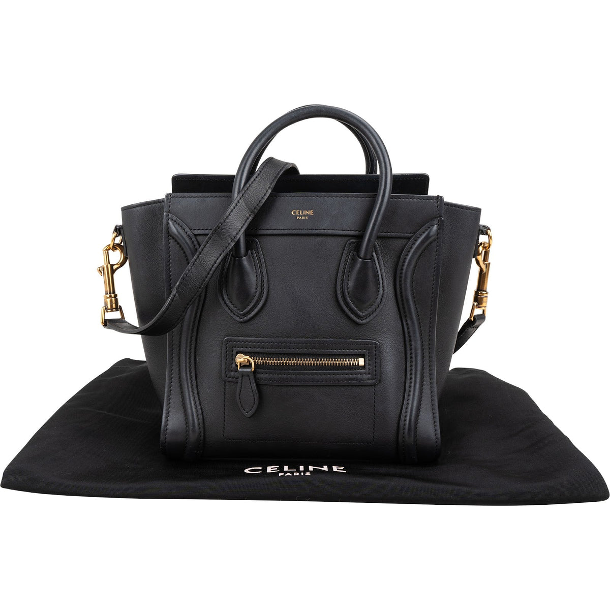 Celine Black Calfskin Leather Luggage Handbag