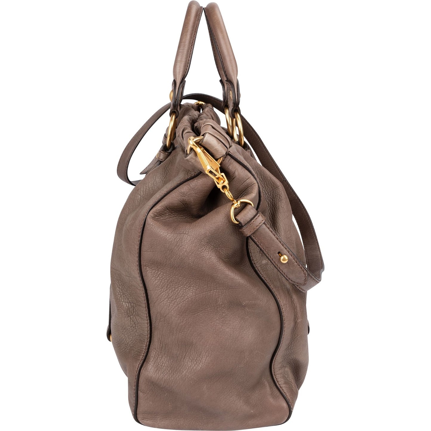 Miu Miu Vitello Lux Leather Gathered Tote Shoulder Bag
