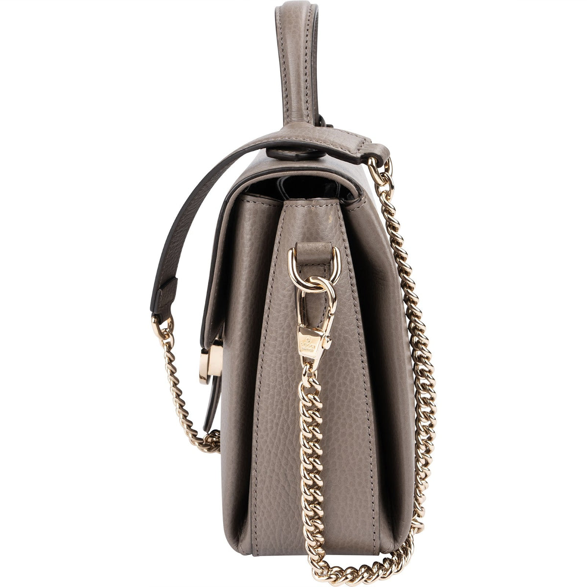Gucci Taupe Grained Leather Interlocking GG Top Handle Handbag