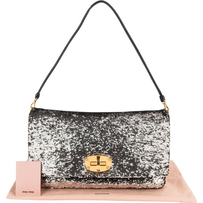 Miu Miu Bicolor Sequin Flap Hobo Shoulder Bag