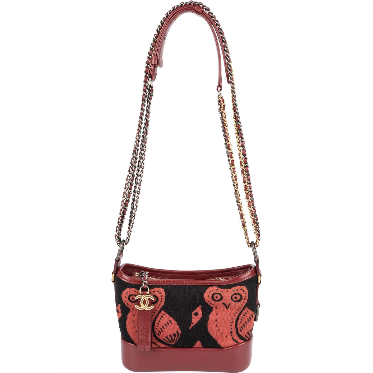 Chanel Owl Motif Wool & Calfskin Gabrielle Bicolor Chain Small Crossbody Bag