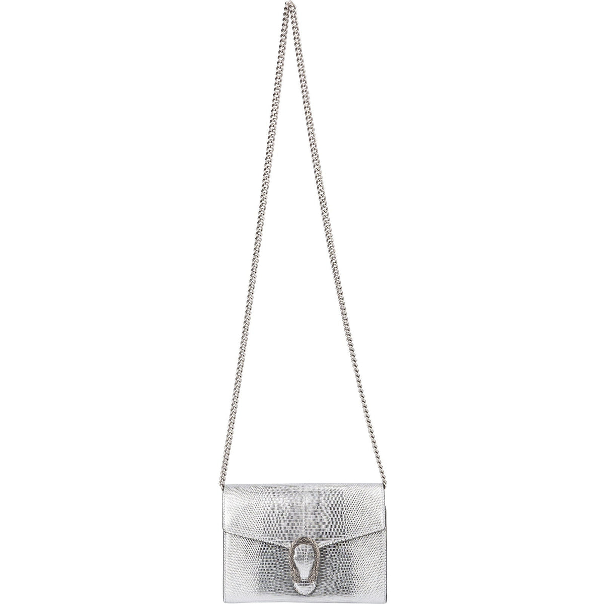 Gucci Lizard-Embossed Metallic Leather Dionysus Wallet On Chain Crossbody Bag