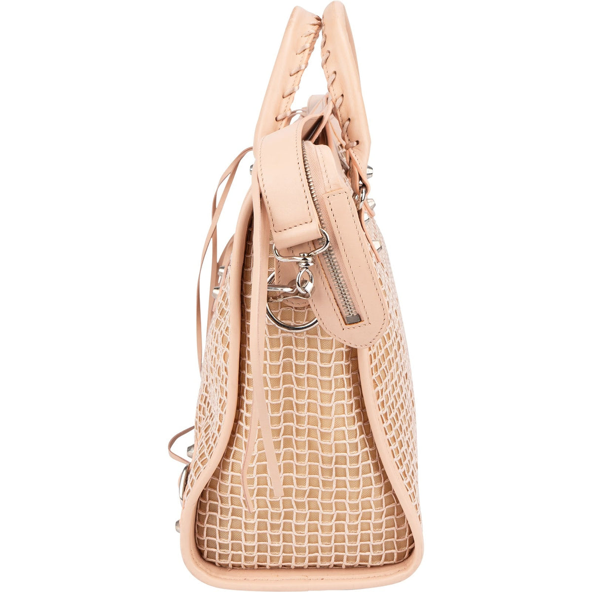 Balenciaga Stitched Checked Monogram Mesh Pink Leather City Handbag