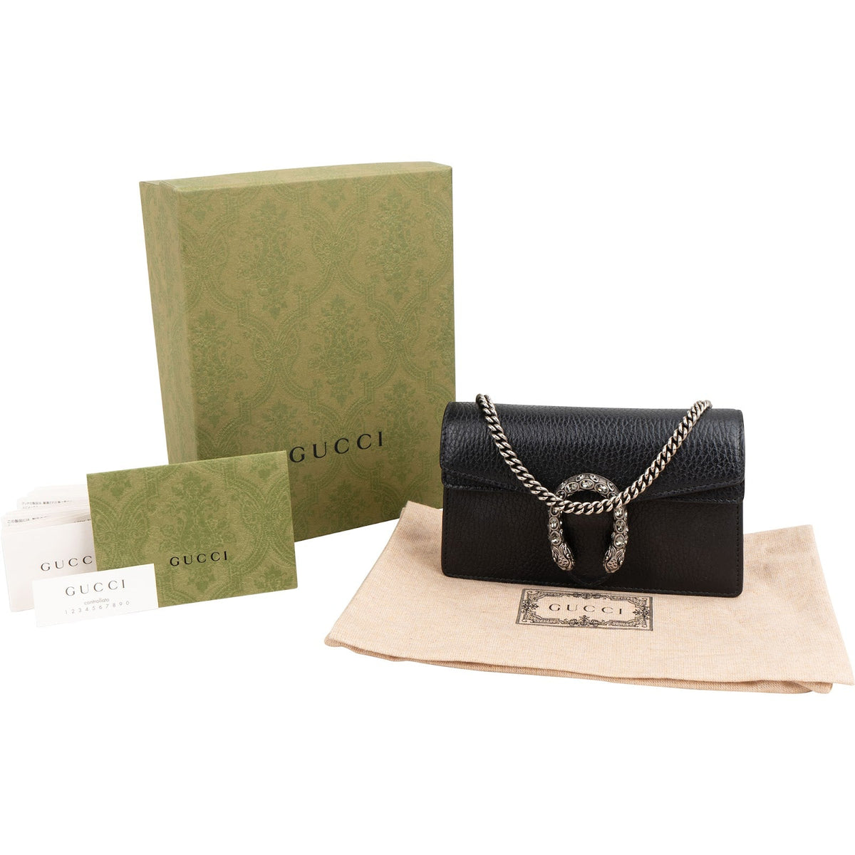 Gucci Grained Leather Crystal Dionysus Super Mini Crossbody Bag