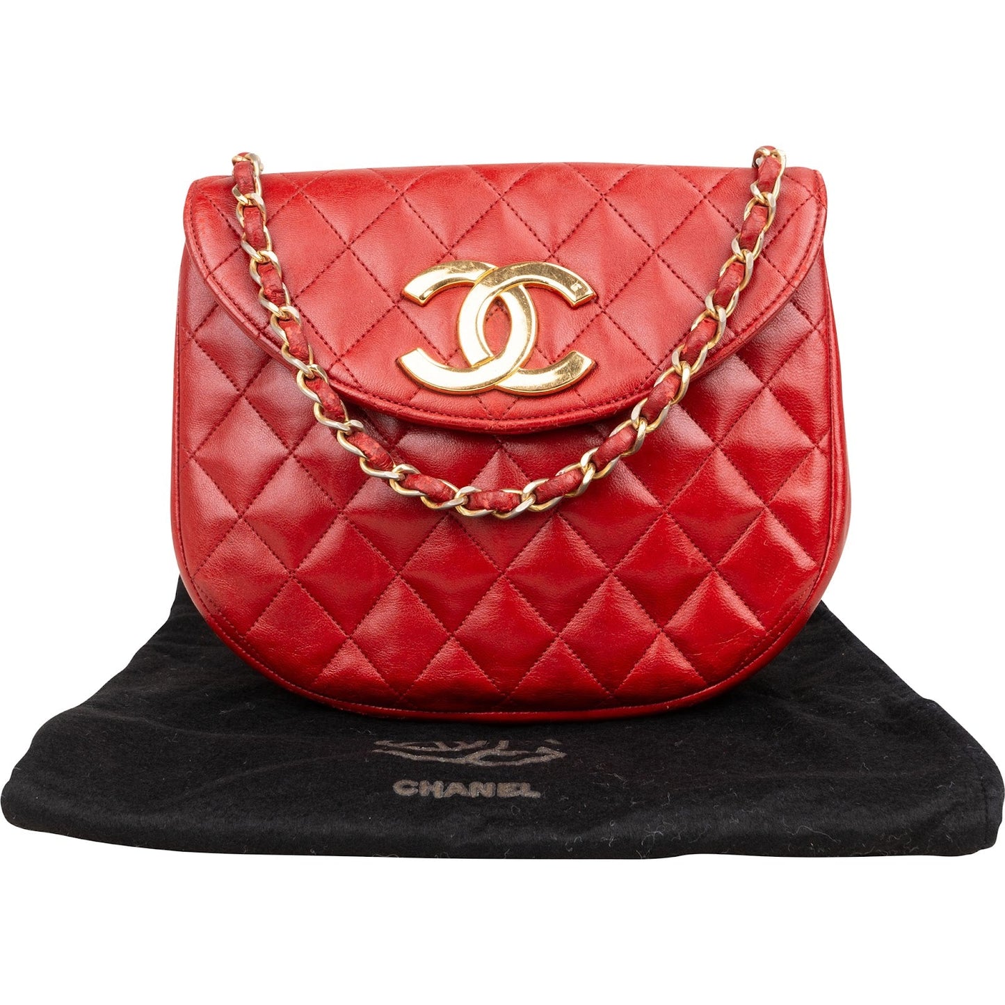 Chanel Quilted Lambskin Half Moon Single Flap Crossbody Bag