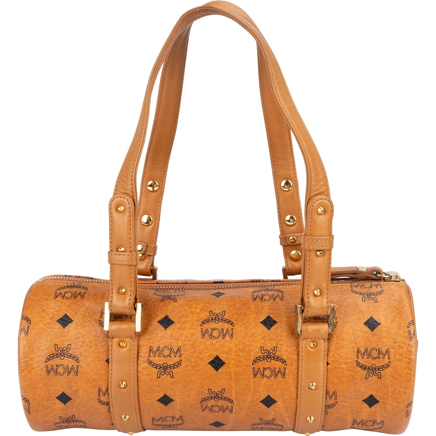 MCM Monogram Visetos Cylinder Boston Handbag