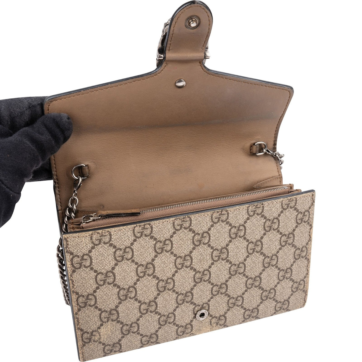 Gucci Monogram GG Supreme Canvas Dionysus Wallet On Chain Crossbody Bag
