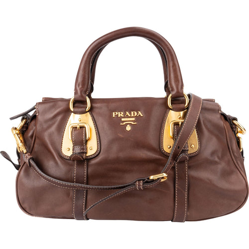Prada Brown Vitello Daino Bauletto Handbag