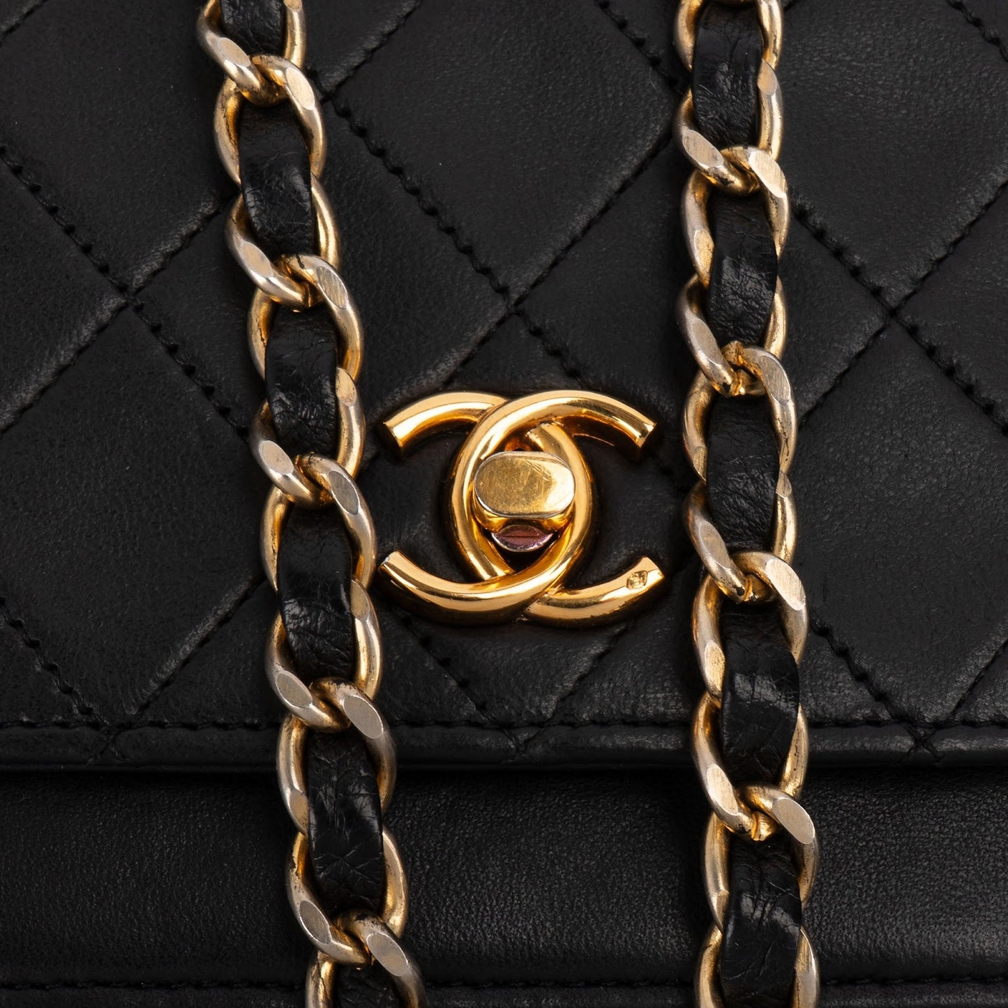 Chanel Quilted Lambskin Half Moon 24K Gold Double Flap Shoulder Bag