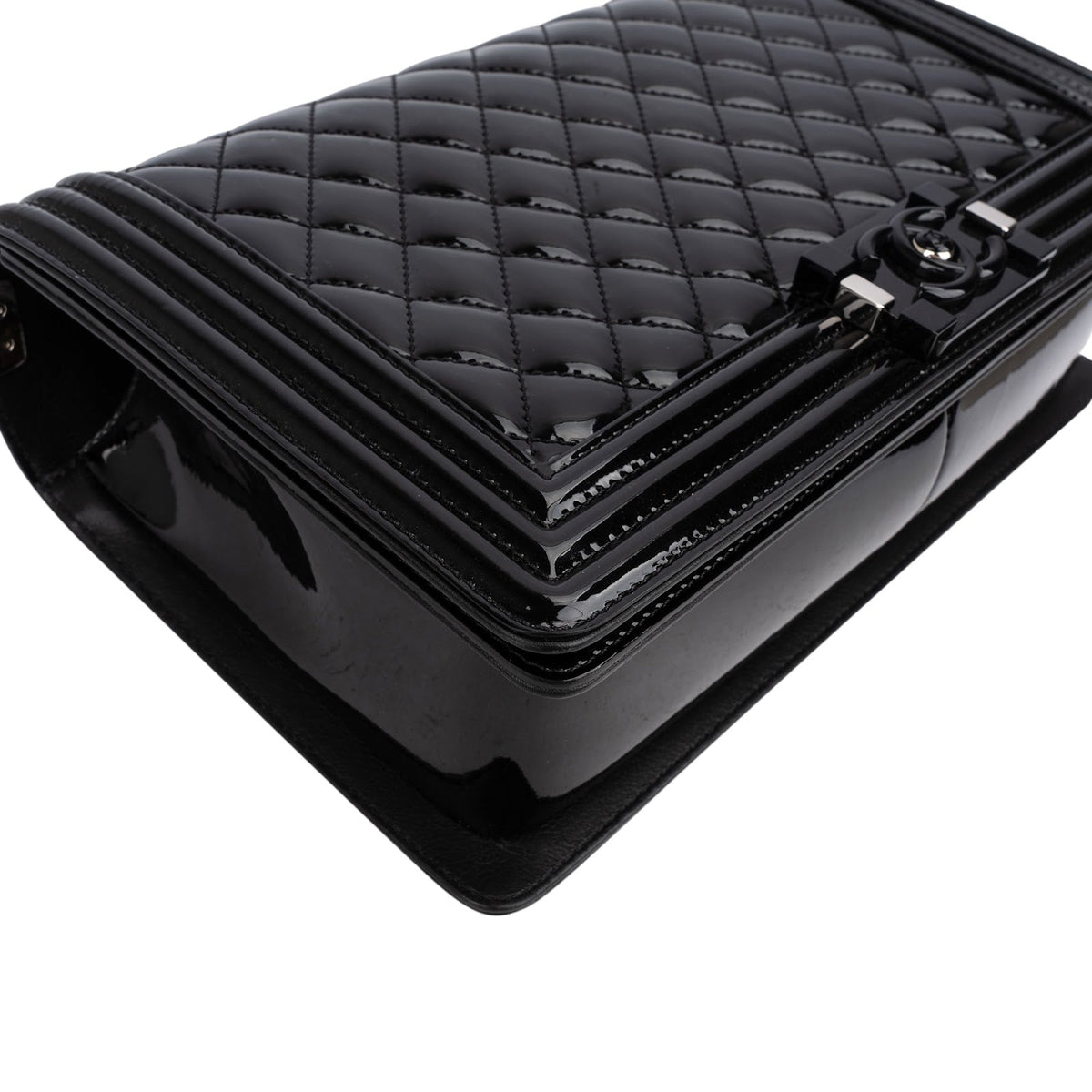 Chanel Quilted Patent Caviar Leather Large Boy Single Flap Crossbody Bag
