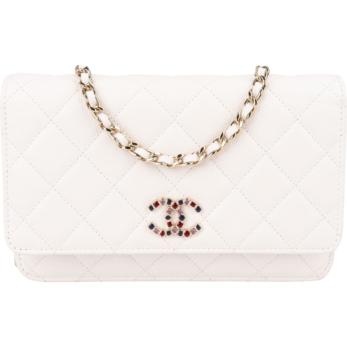 Chanel Wuilted Caviar Leather Jeweled CC Wallet On Chain Crossbody Bag
