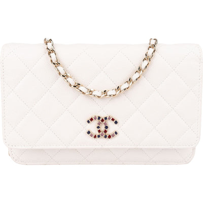 Chanel Wuilted Caviar Leather Jeweled CC Wallet On Chain Crossbody Bag
