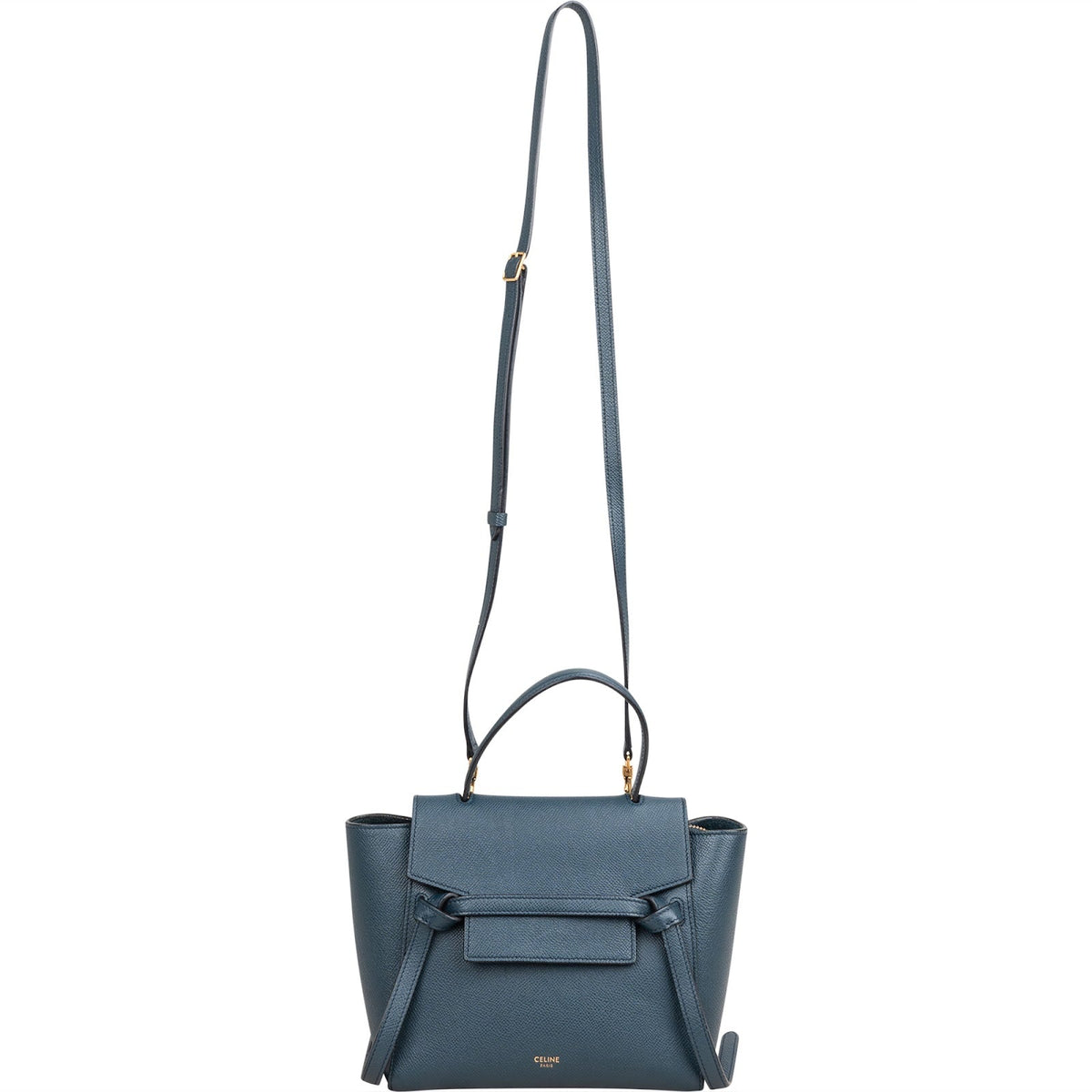 Celine Petrol Leather Grained Calfskin Belt Handbag
