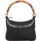 Gucci Black Monogram  GG  Bamboo Studded Hobo Handbag