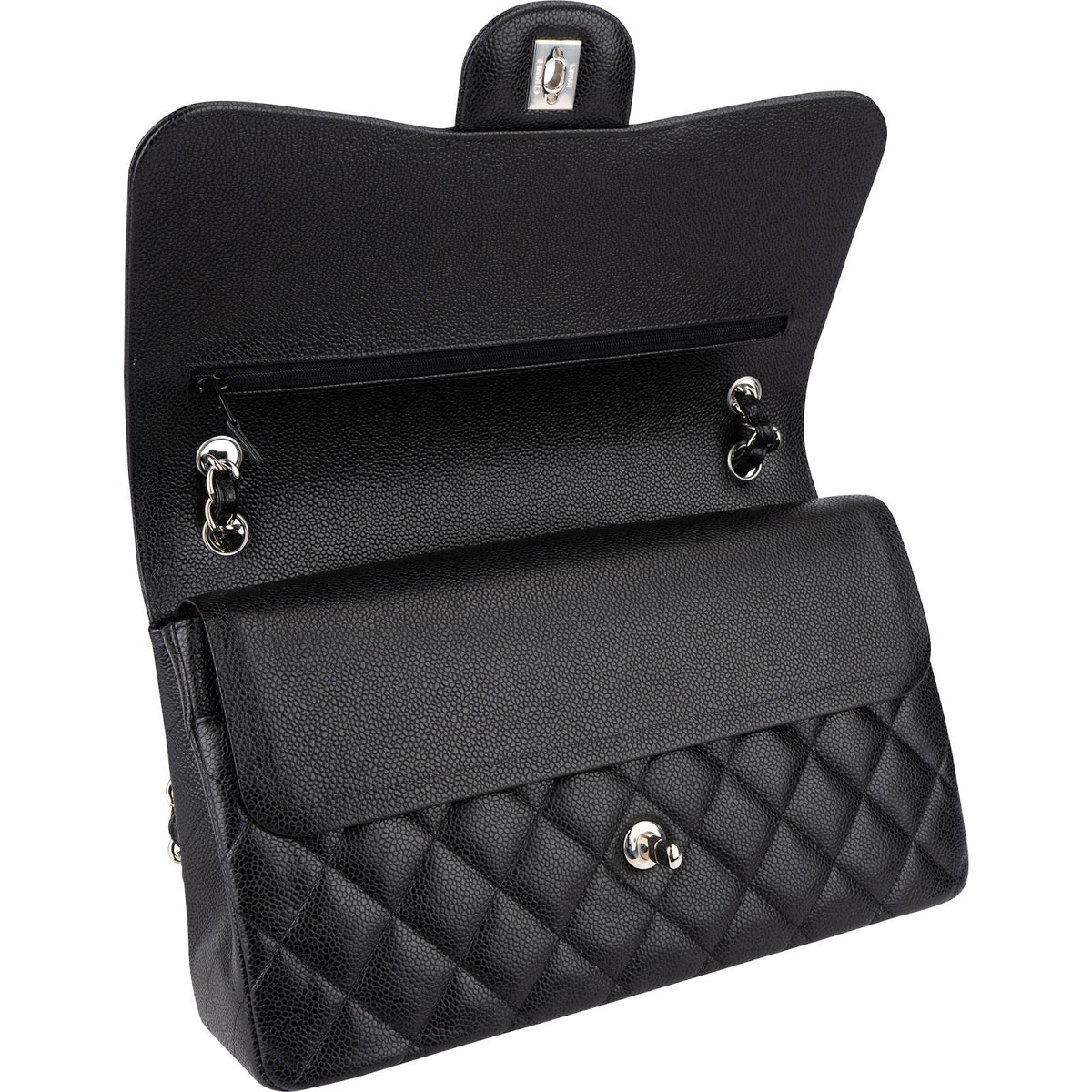Chanel Quilted Caviar Leather Palladium Double Flap Jumbo Crossbody Bag