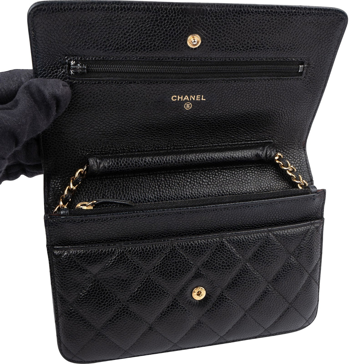 Chanel Quilted Caviar Leather Wallet On Chain Crossbody Bag
