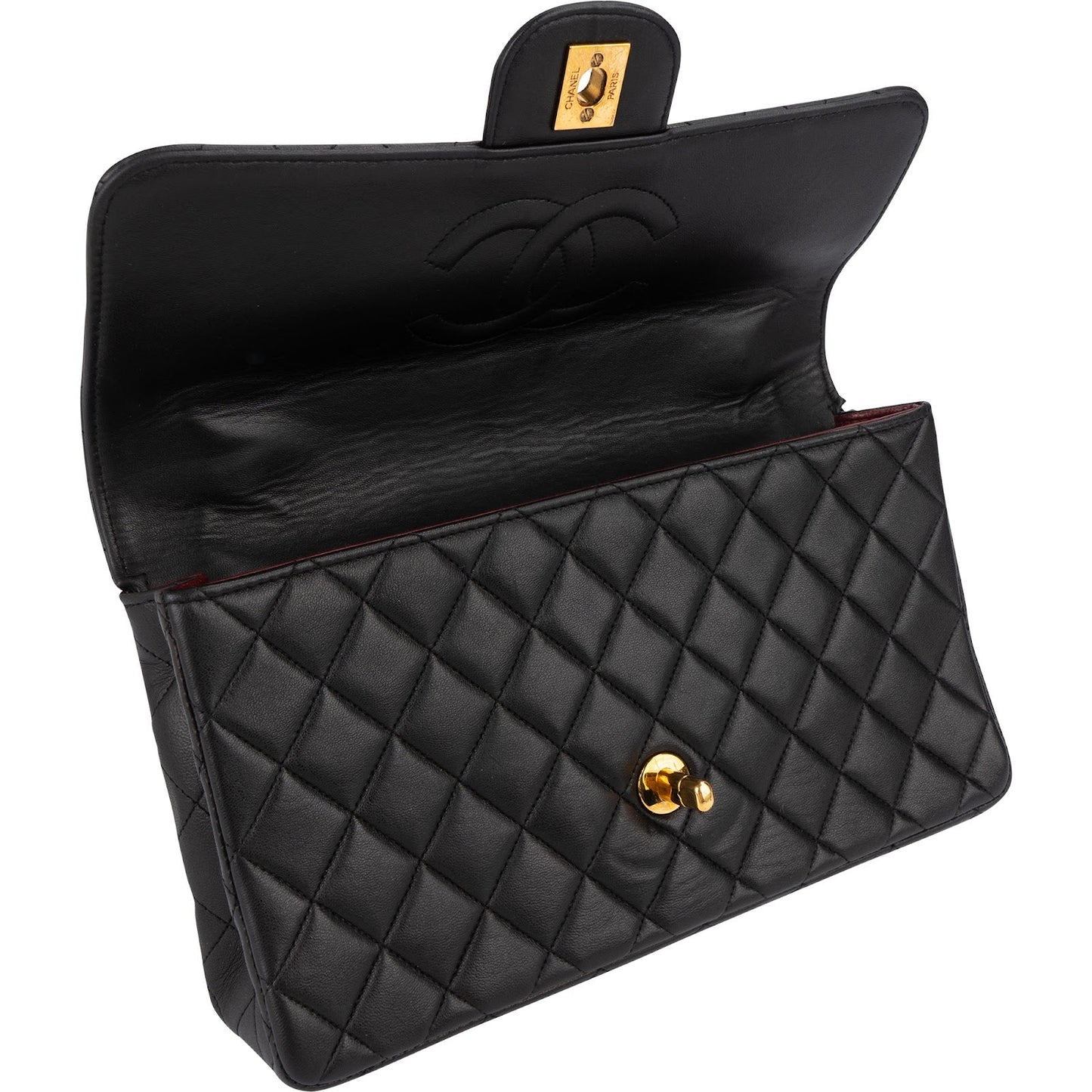 Chanel Quilted Lambskin Top Handle 24K Gold Single Flap Handbag