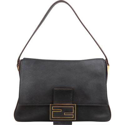 Fendi Black Leather Mamma Baguette Shoulder Bag