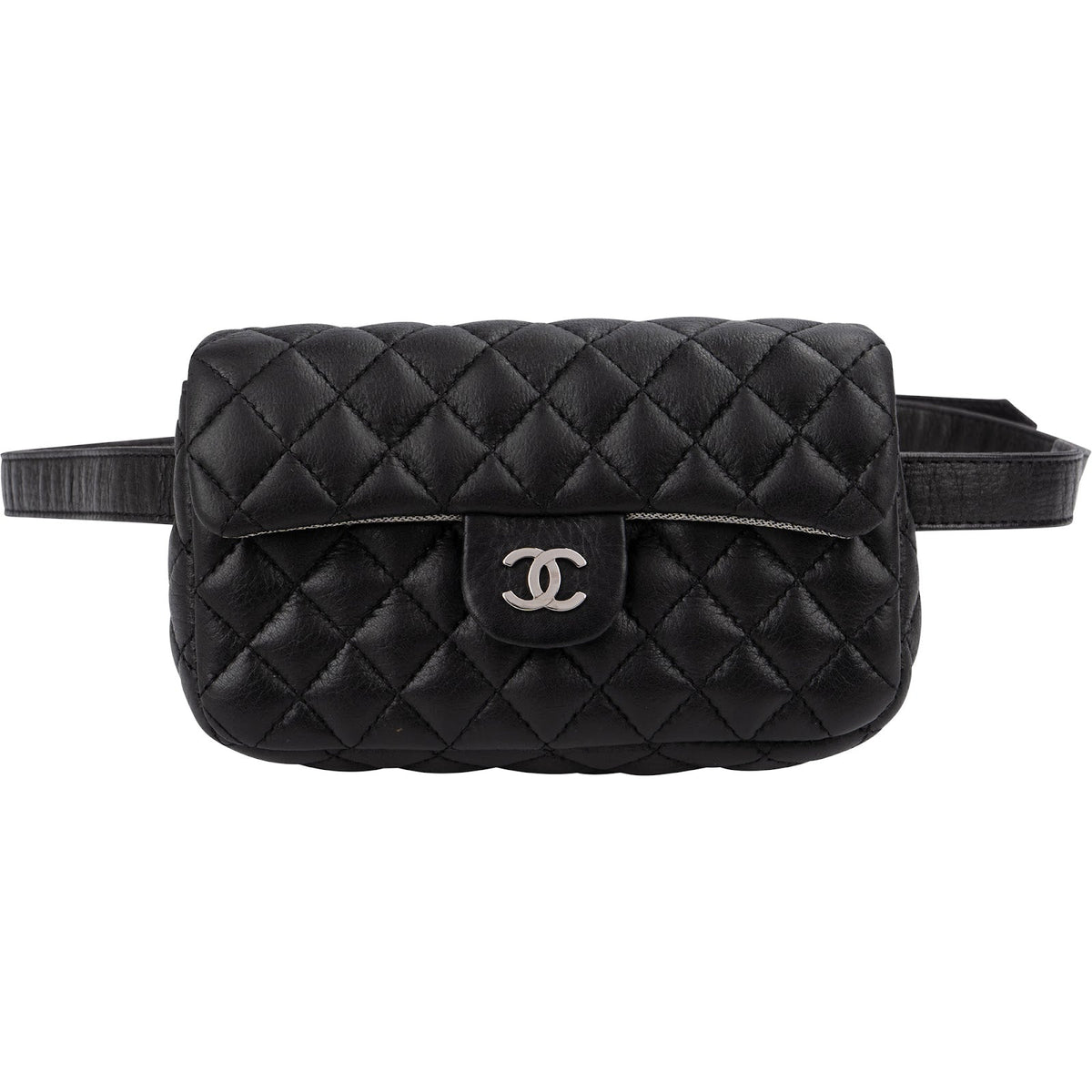 Chanel Noir Quilted Lambskin Palladium Uniform Belt Bag