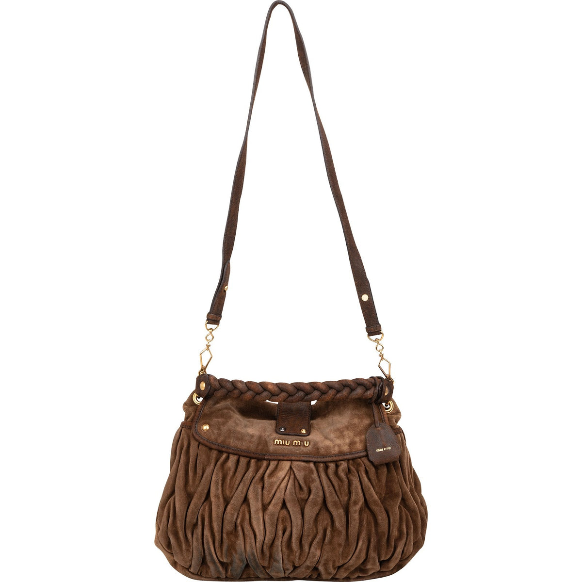 Miu Miu Brown Suede Leather Coffer City Handbag