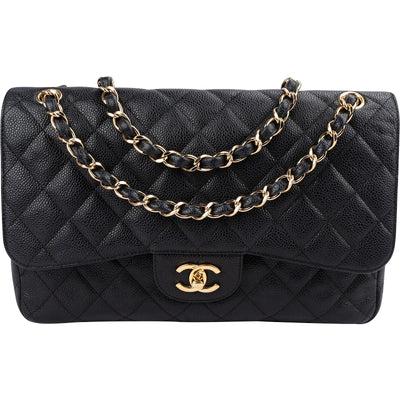 Chanel Quilted Caviar Leather Palladium Jumbo Double Flap Crossbody Bag
