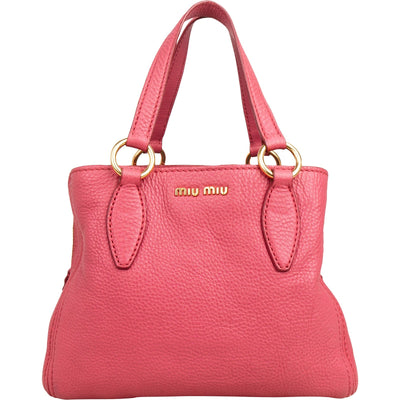 Miu Miu Vitello Pink Grained Leather Tote Handbag