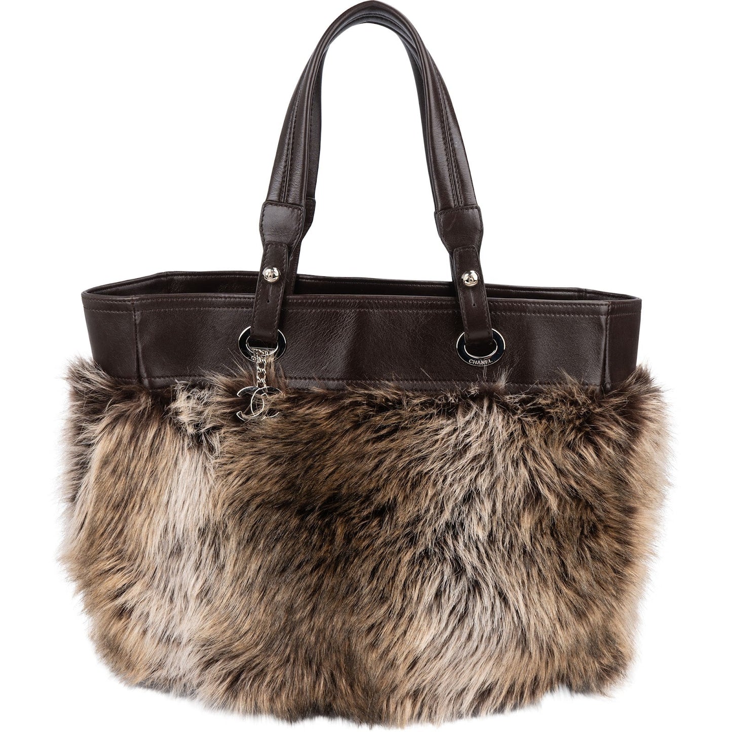 Chanel Faux Fur CC Charm Tote Handbag