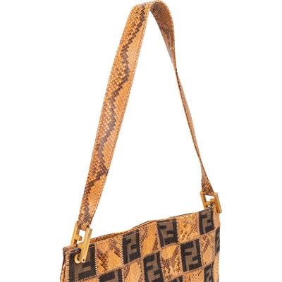 Fendi Monogram Python and Zucca Canvas Patchwork Shoulder Bag