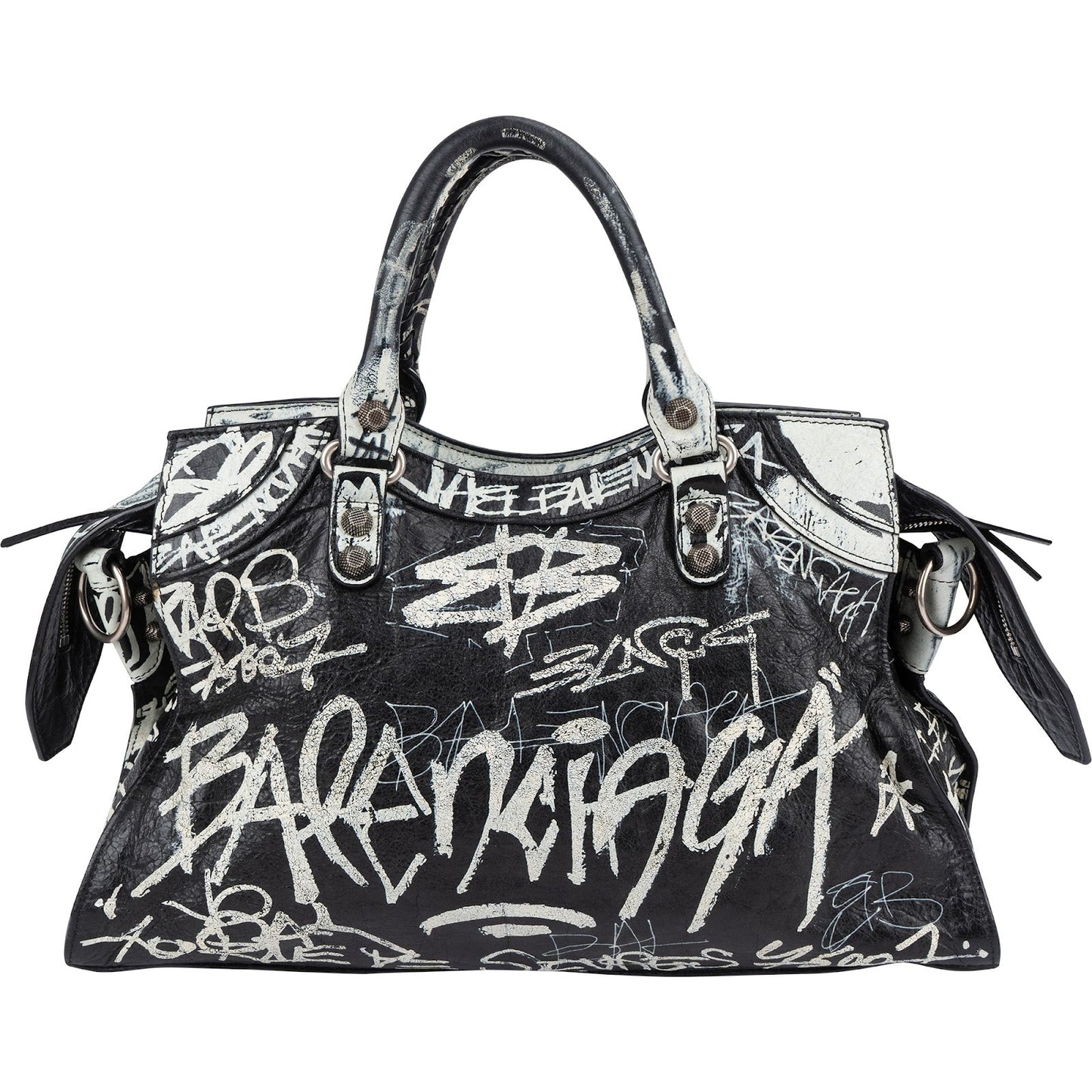 Balenciaga Graffiti Print Leather Neo Cagole City Handbag