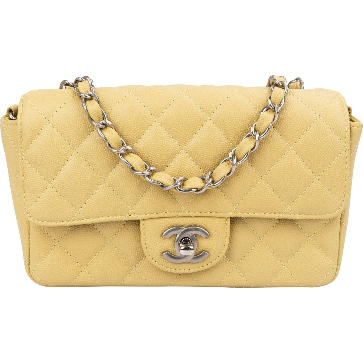 Chanel Quilted Caviar Leather Palladium Mini Rectangular Single Flap Crossbody Bag