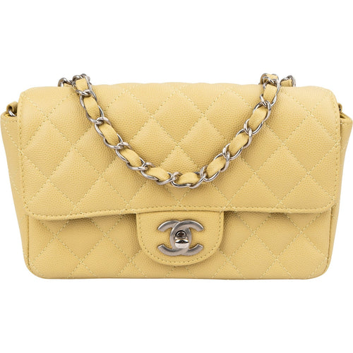 Chanel Quilted Caviar Leather Palladium Mini Rectangular Single Flap Crossbody Bag