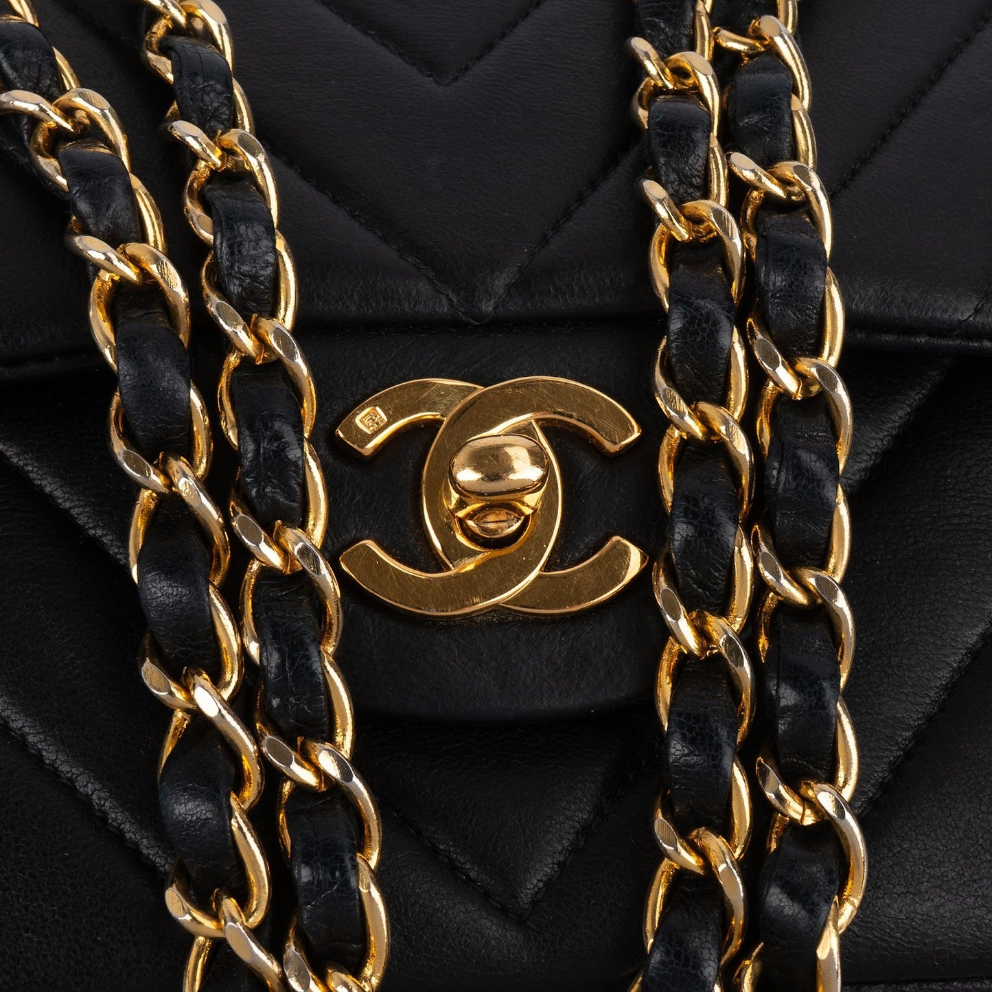 Chanel Quilted Lambskin Chevron Medium 24K Gold Double Flap Shoulder Bag