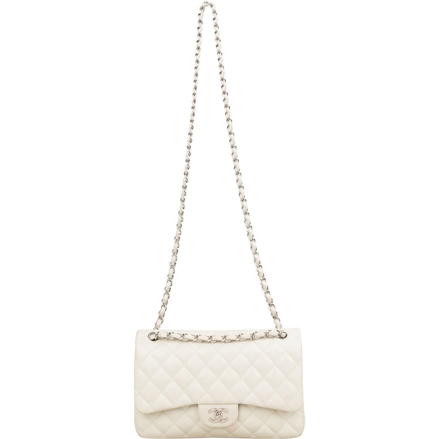 Chanel Quilted Caviar Leather Palladium Jumbo Double Flap Crossbody Bag