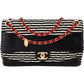 Chanel Striped Cotton Leather Single Flap Crossbody Bag