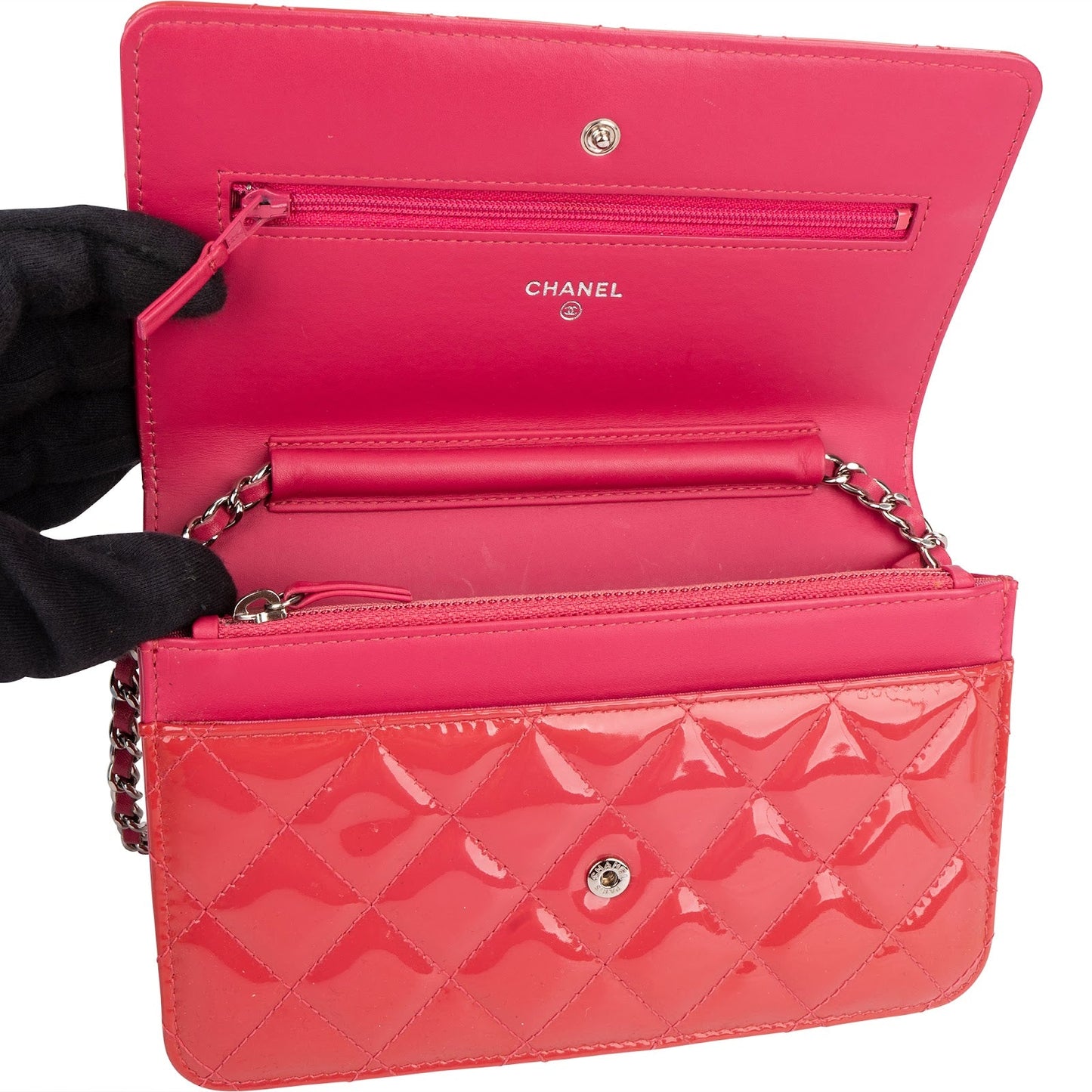 Chanel Quilted Patent Leather Wallet On Chain Crossbody Bag