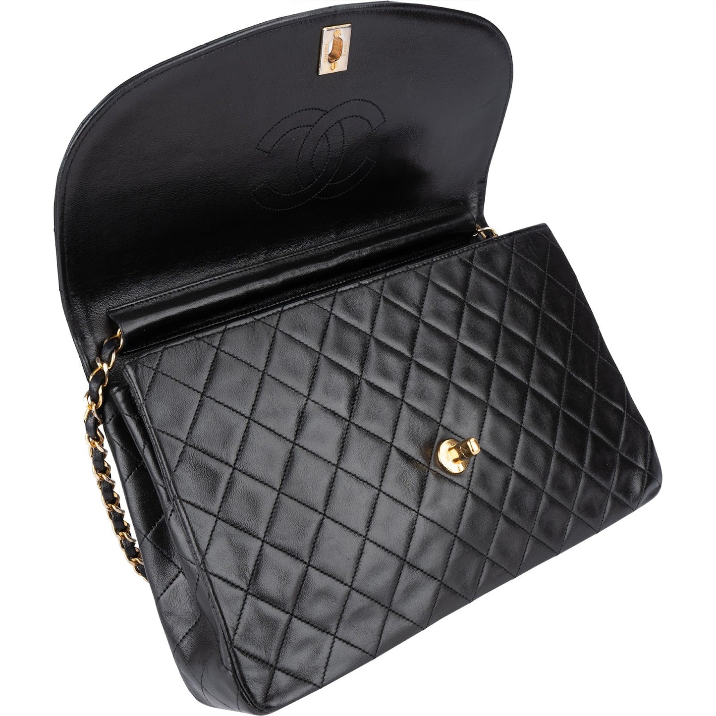 Chanel Quilted Lambskin 24K Gold Single Flap Shoulder Bag