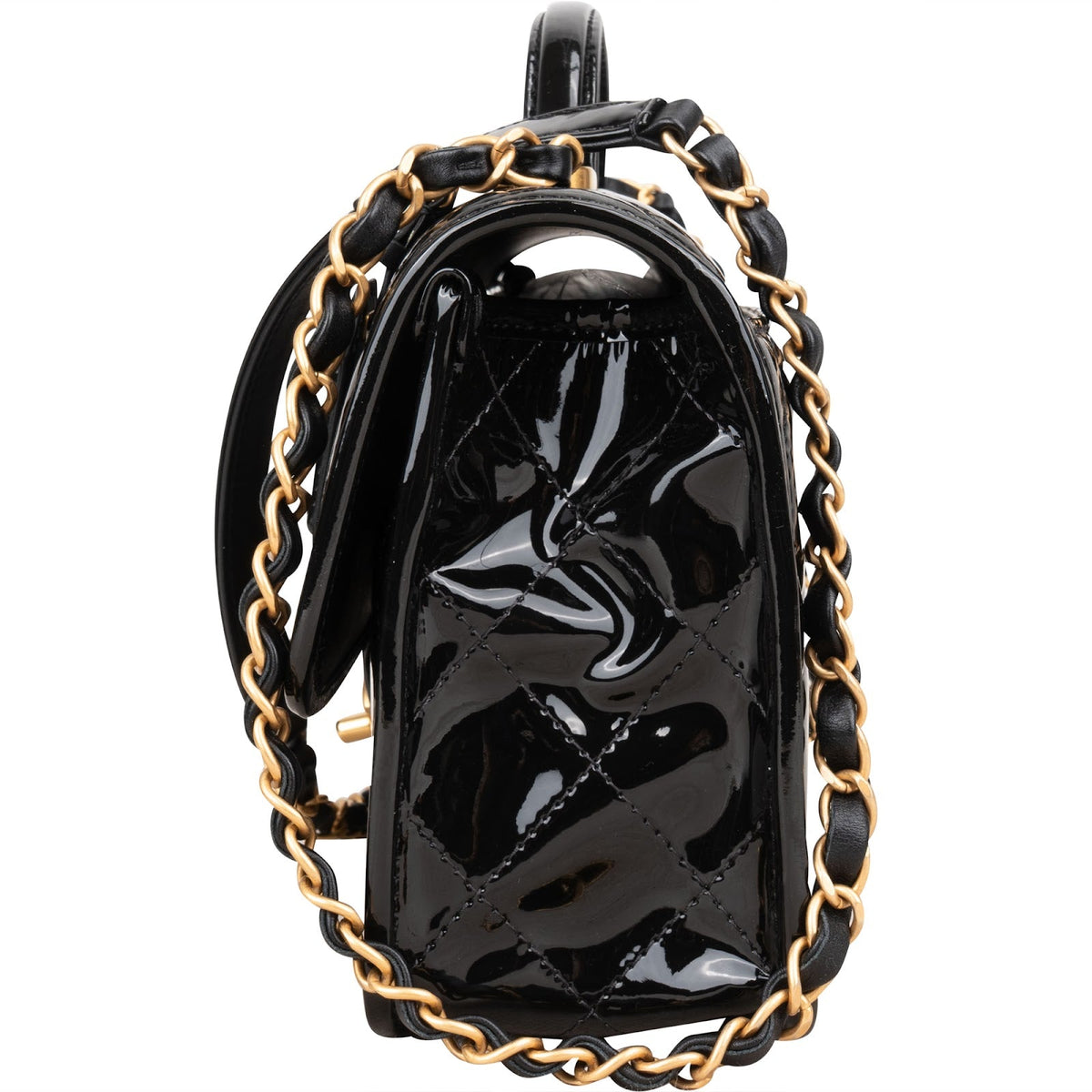 Chanel Quilted Patent Leather Top Handle Handbag