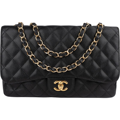 Chanel Quilted Caviar Leather Jumbo Single Flap Crossbody Bag