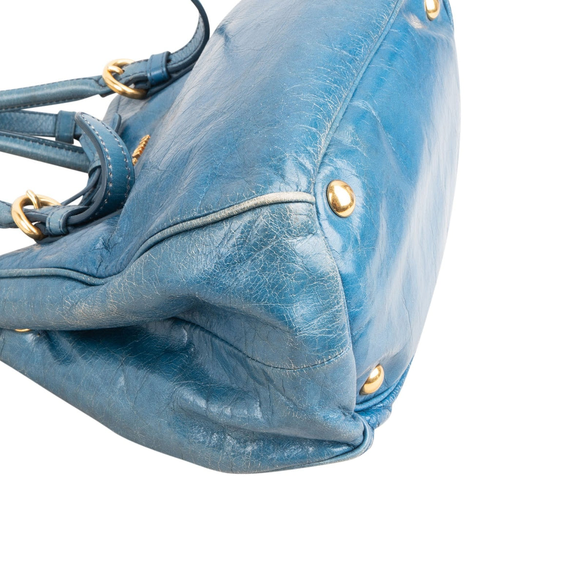 Miu Miu Blue Vitello Lux Leather Small Front Bow Handbag