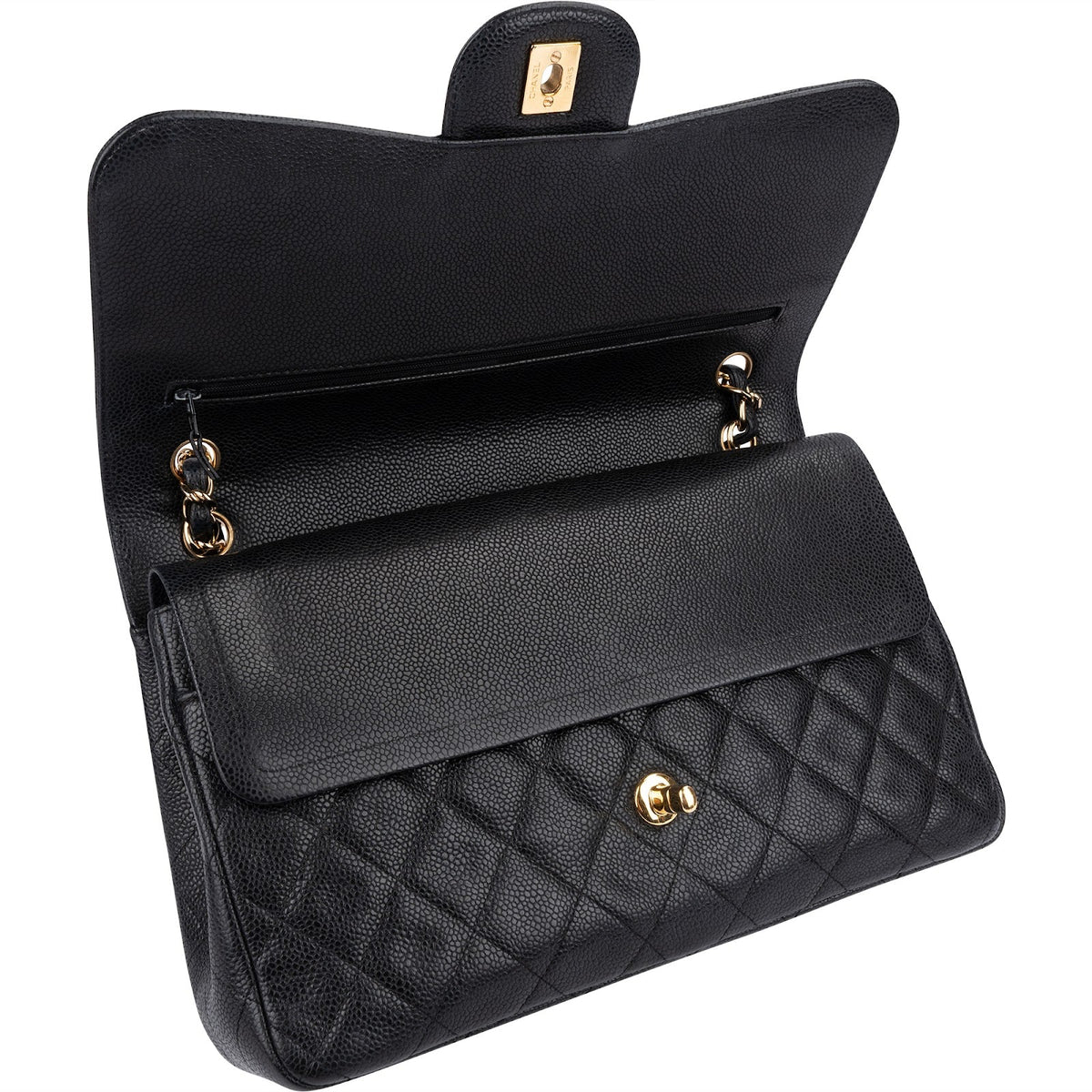 Chanel Quilted Caviar Leather Palladium Jumbo Double Flap Crossbody Bag
