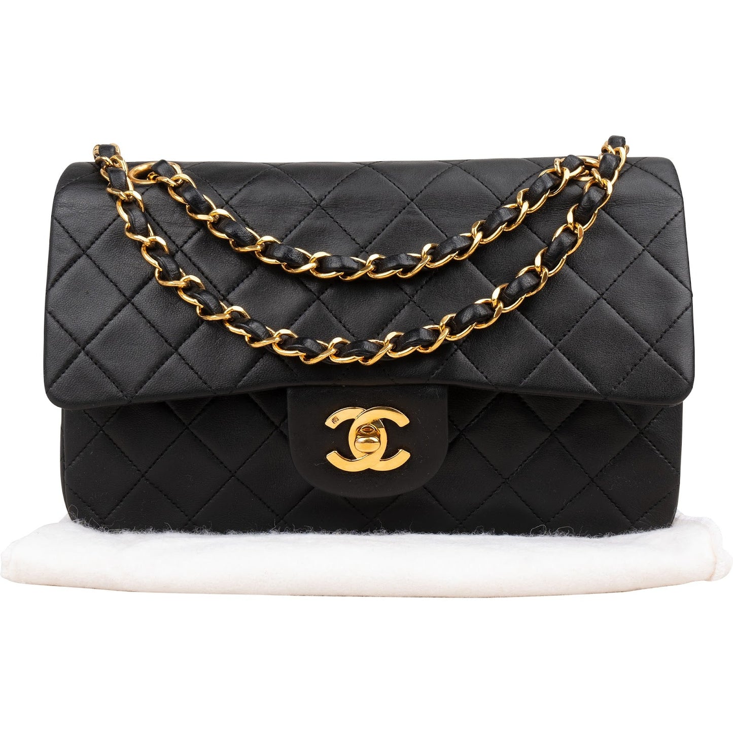 Chanel Quilted Lambskin Small 24K Gold Double Flap Shoulder Bag