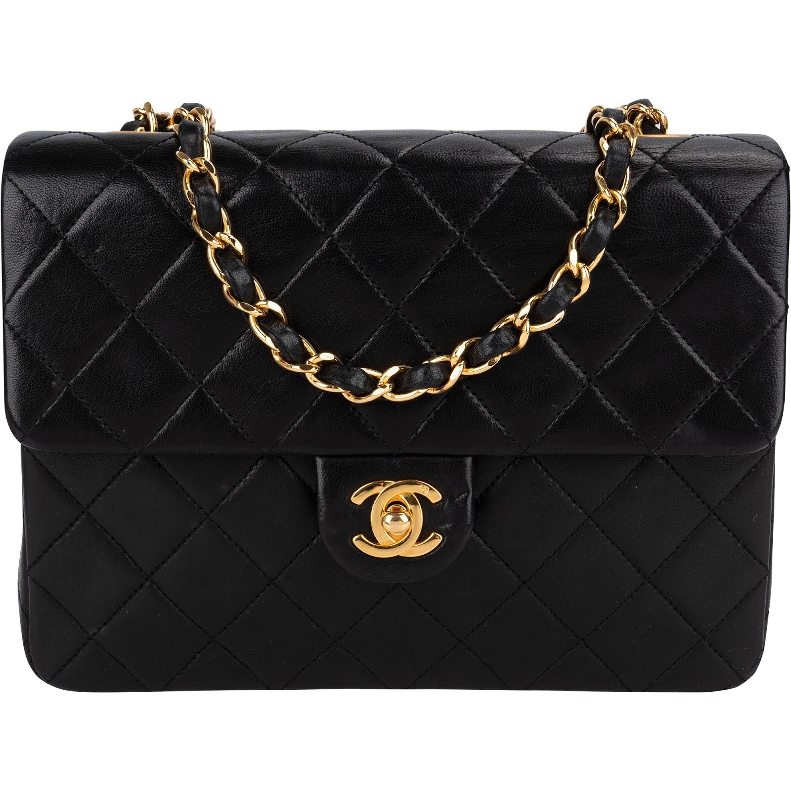Chanel Quilted Lambskin Rectangular 24K Gold Single Flap Crossbody Bag