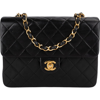 Chanel Quilted Lambskin Rectangular 24K Gold Single Flap Crossbody Bag