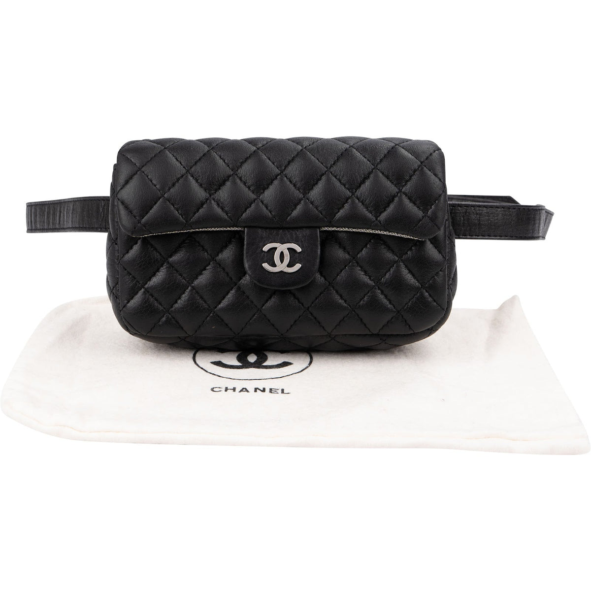 Chanel Noir Quilted Lambskin Palladium Uniform Belt Bag